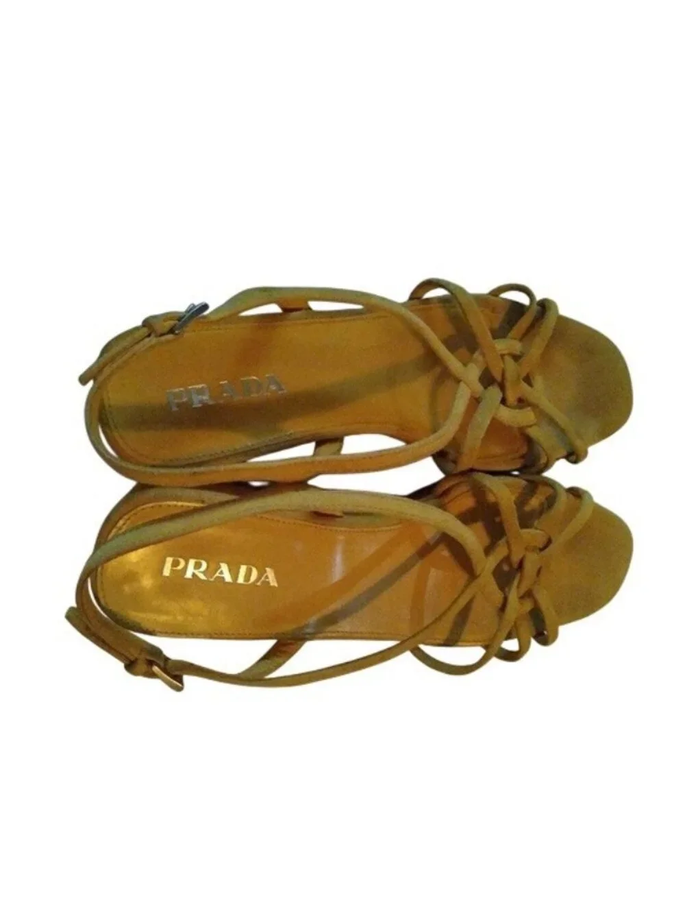 Prada Women's Golden Yellow Suede Cork Wedge Heels, 38 or size 7.5